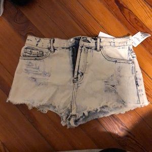 Destressed High Rise Acid wash shorts